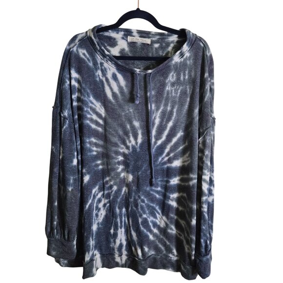Free People We The Free Best Catch Tie Dye Tee Blue Combo Oversized Size M - Picture 2 of 13